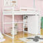 Lit mezzanine en bois pleine grandeur avec garde-robe, tablettes de rangement multicouches et éclairage DEL-352265390