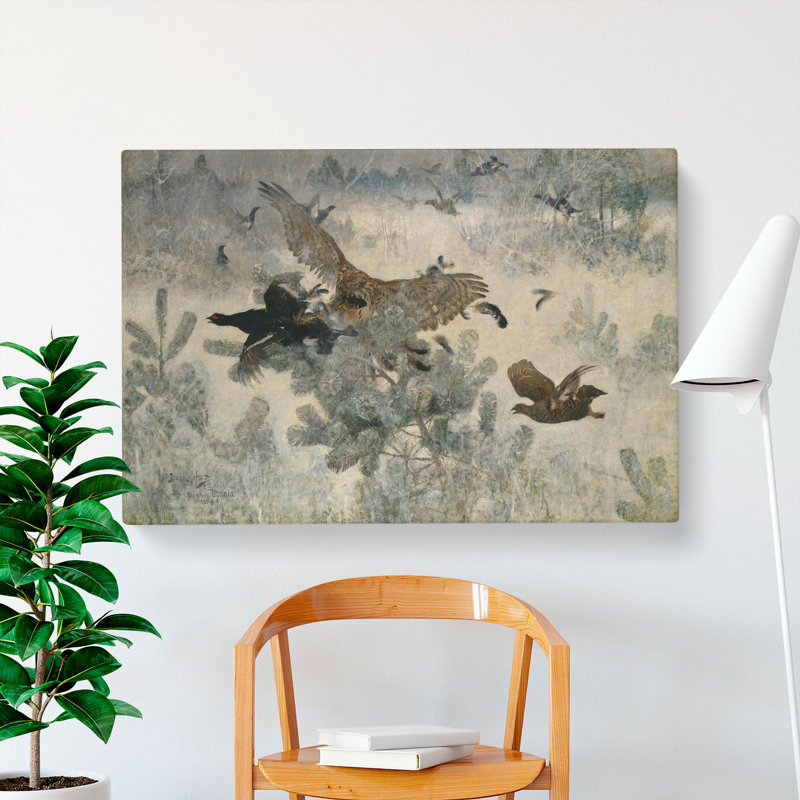 Hawk And Black Grouse by Bruno Liljefors - Wrapped Canvas, 35cm H x 50cm W x 3cm D