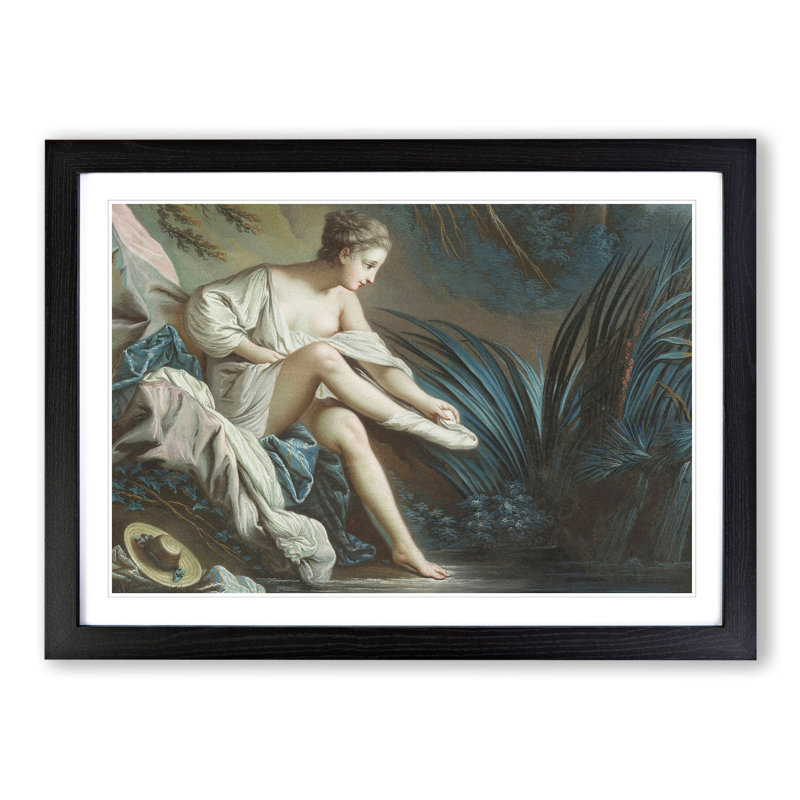 Nymph Bathing by Francois Boucher - Framed Print, 36cm H x 48cm W x 2cm D, Black Framed