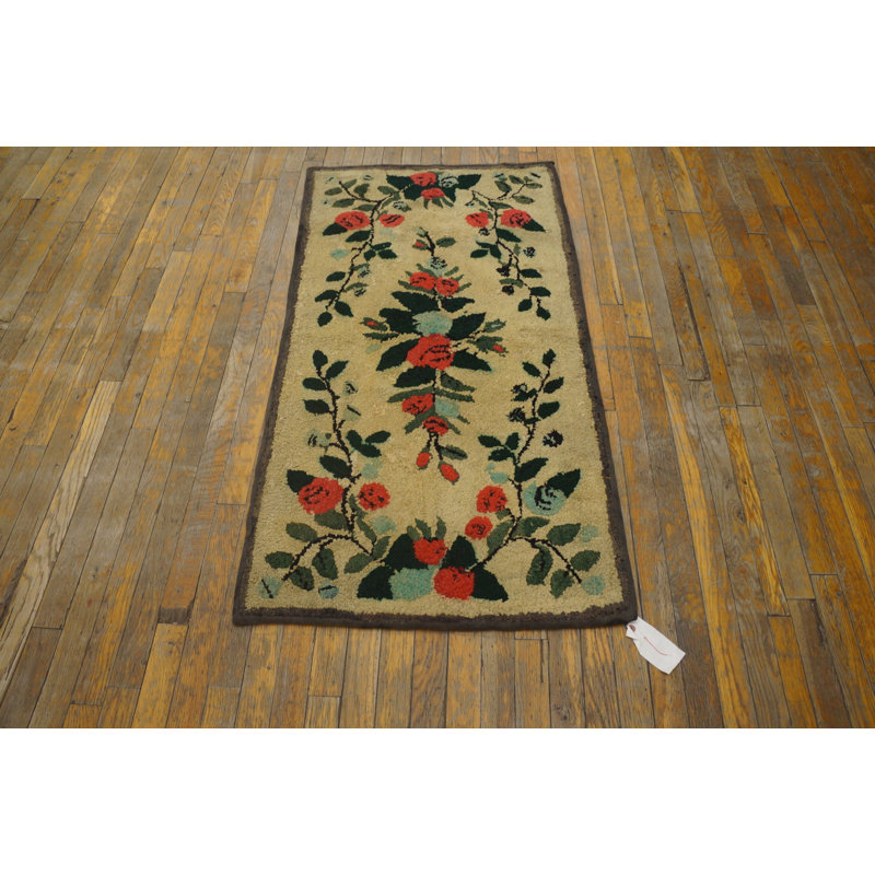 Light Cream Color Antique Floral Pattern American Hooked Area Rug