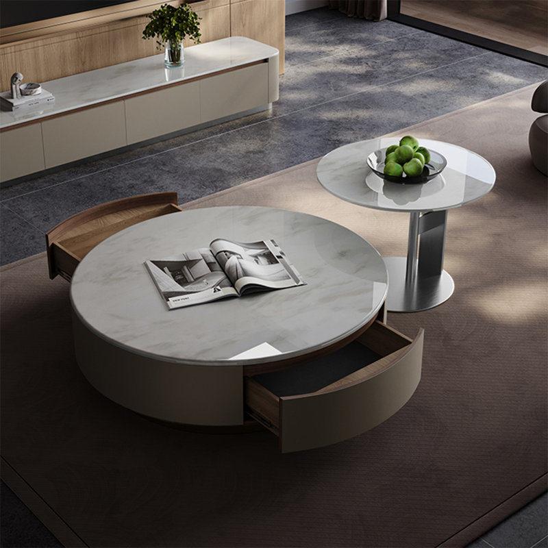 Table basse ronde moderne en marbre, H 15,7 po x L 31,5 po x l 31,5 po