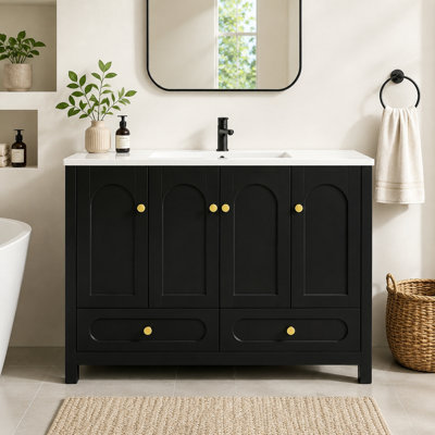 Bathroom Vanity with Resin sink Combo, Abundant Storage Cabinet -4 Soft close doors