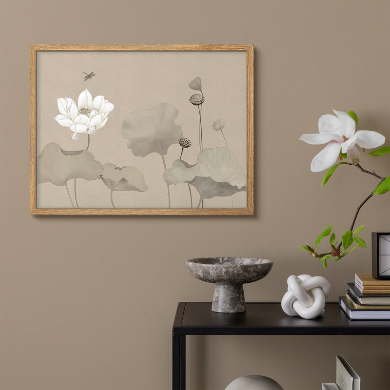 Fleur de lotus blanc, art floral rustique, affiches encadrées, salle de bain, petit art mural, Naturel / naturel