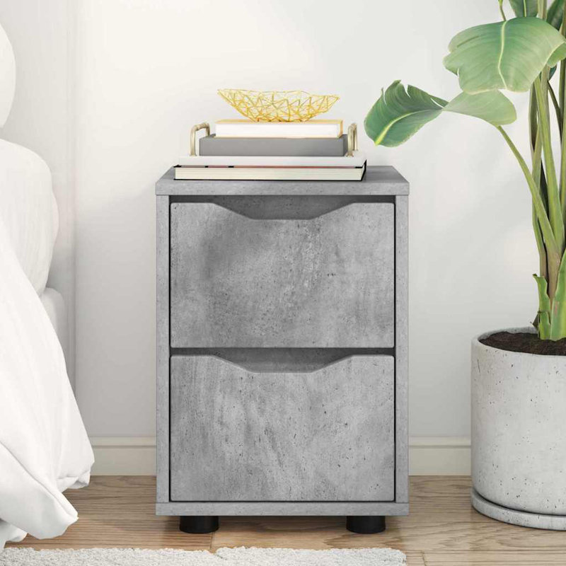 30.5cm W Manufactured Wood Bedside Table, Concrete Grey