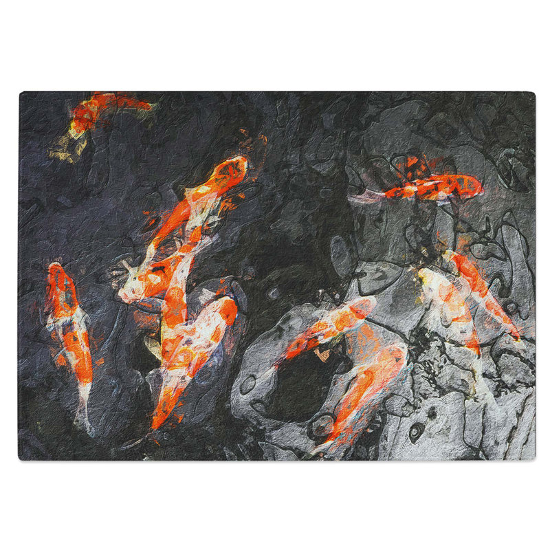 Tempered Glass Carp and Koi Fish Chopping Board, 28.5 cm W x 20 cm L