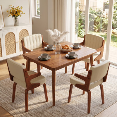 Mid-Century Modern Faux Leather Upholstered Dining Arm Chairs Set of 4, Wood Frame Side Chairs for Dining Room, Kitchen and Living Room