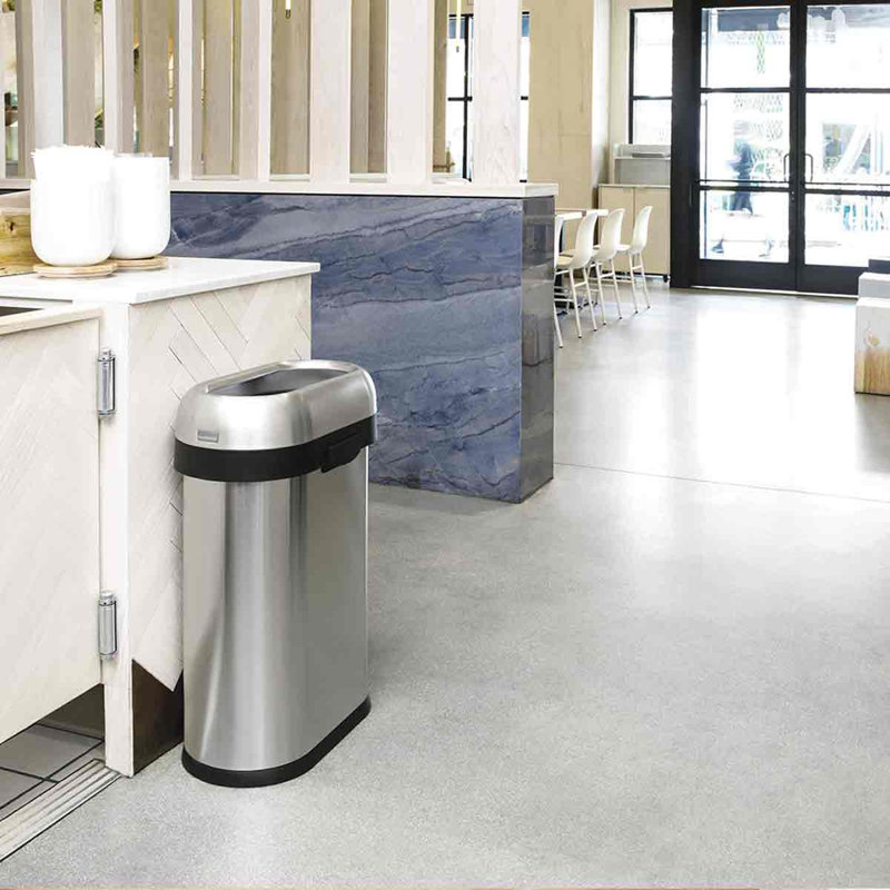 Simplehuman 50L/13.2 Gallon Slim Open Top Trash Can, Commercial Grade Heavy Gauge Stainless Steel, Brushed