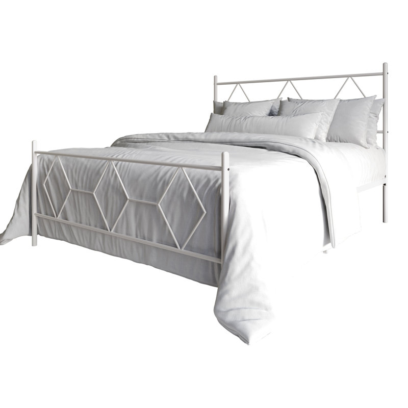 Lit plateforme en métal blanc, White, Queen