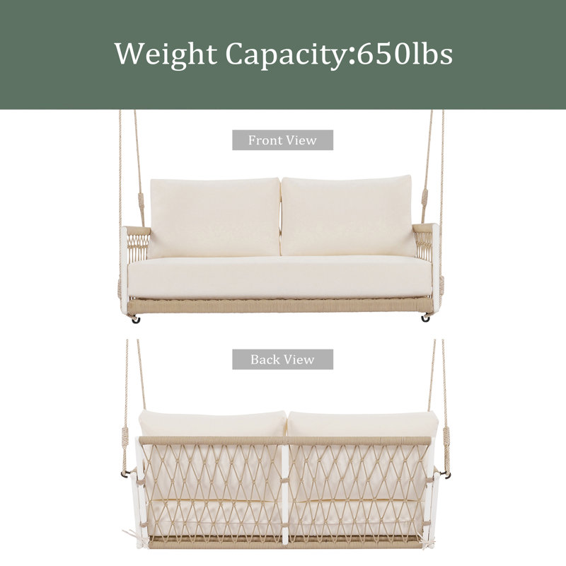 Canapé 1 pièce en corde tissée avec coussins pour 2 chaises de patio, cour et balcon, Bois / beige