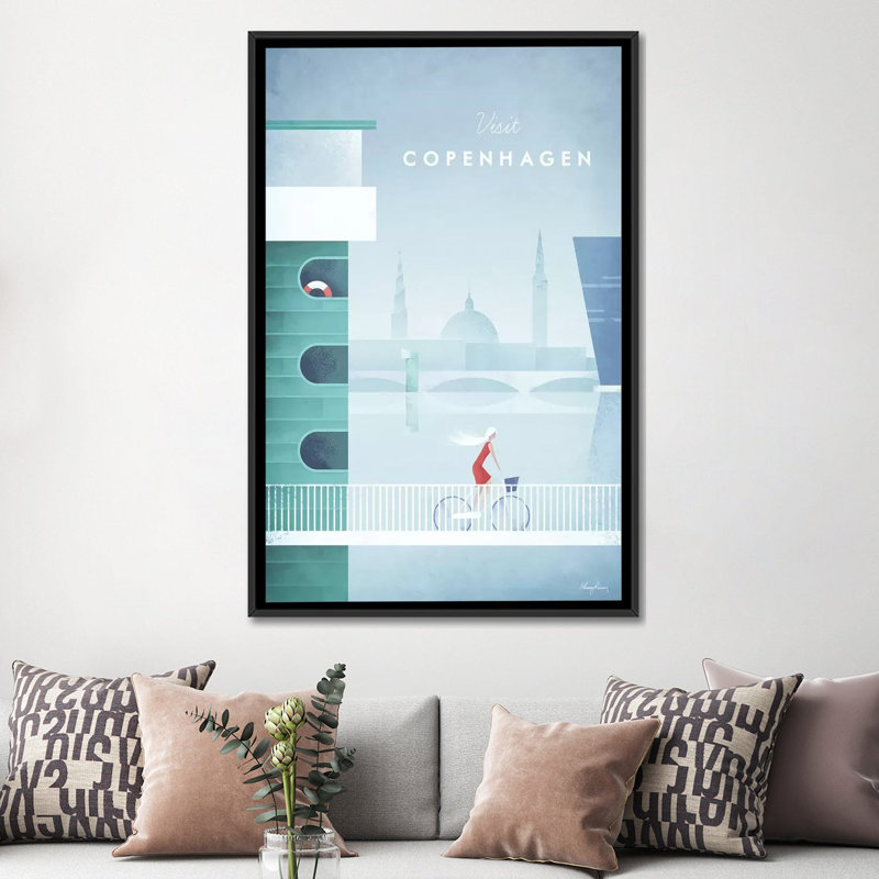 « visit copenhague », reproduction d’impression sur toile, Toile avec cadre noir, Pas de tapis, H 48 po x l 32 po x P 1,5 po