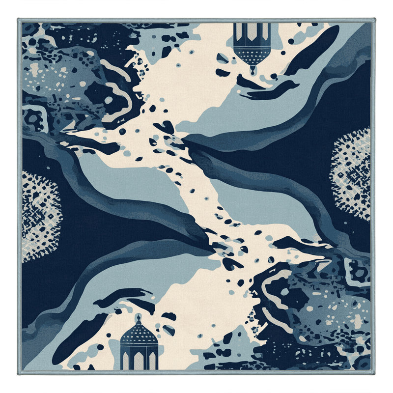 Soft Plush Eich Bold & Eclectic Modern Abstract Area Rug in Gray – SkyBlue Binding, 4' Square