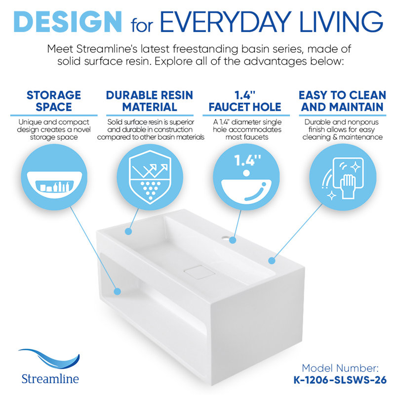 Meuble-lavabo simple mural en résine de surface solide 25,6 po