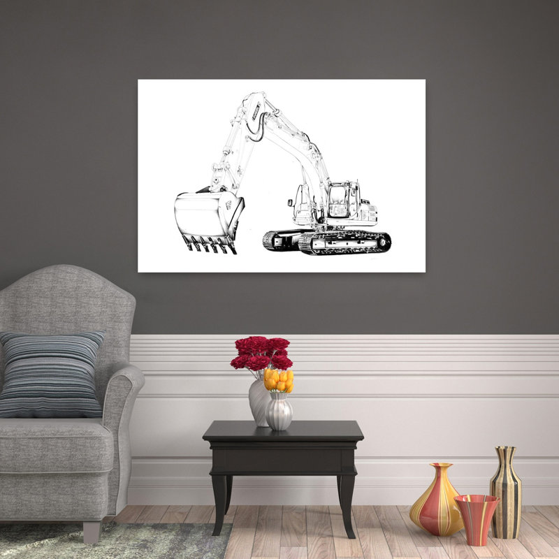 Croquis d'excavatrice industrielle - Affiche murale industrielle, H 32 po x l 48 po