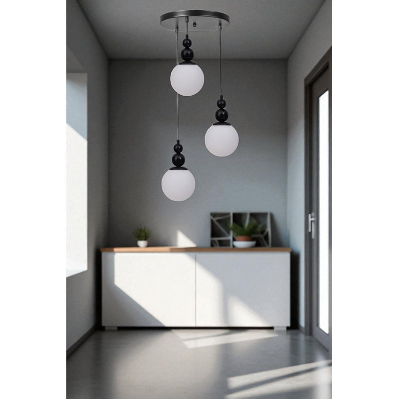 Lustre réglable élégant, structure en métal avec capuchon en verre, 11,8 po de diamètre x 5,9 po de hauteur | 3 x douilles E27 (40 W maximum) | Design moderne blanc et noir, pour la salle à manger et les espaces de vie, indice de protection IP20