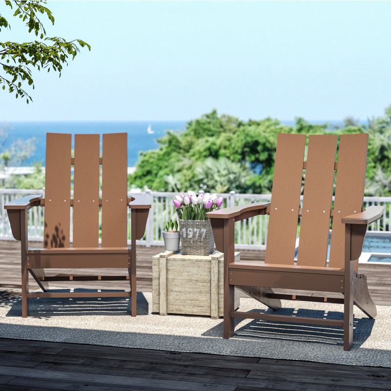 Ensemble de 2 chaises d'extérieur pliables en PEHD brun Adirondack, Marron