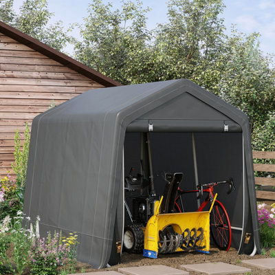 Abri d'auto gris foncé, 9 pi x 8 pi, robuste avec housse en PE et portes à double fermeture à glissière pour vélos de jardin 8 pi, portes à fermeture à glissière, moto, outils, tente