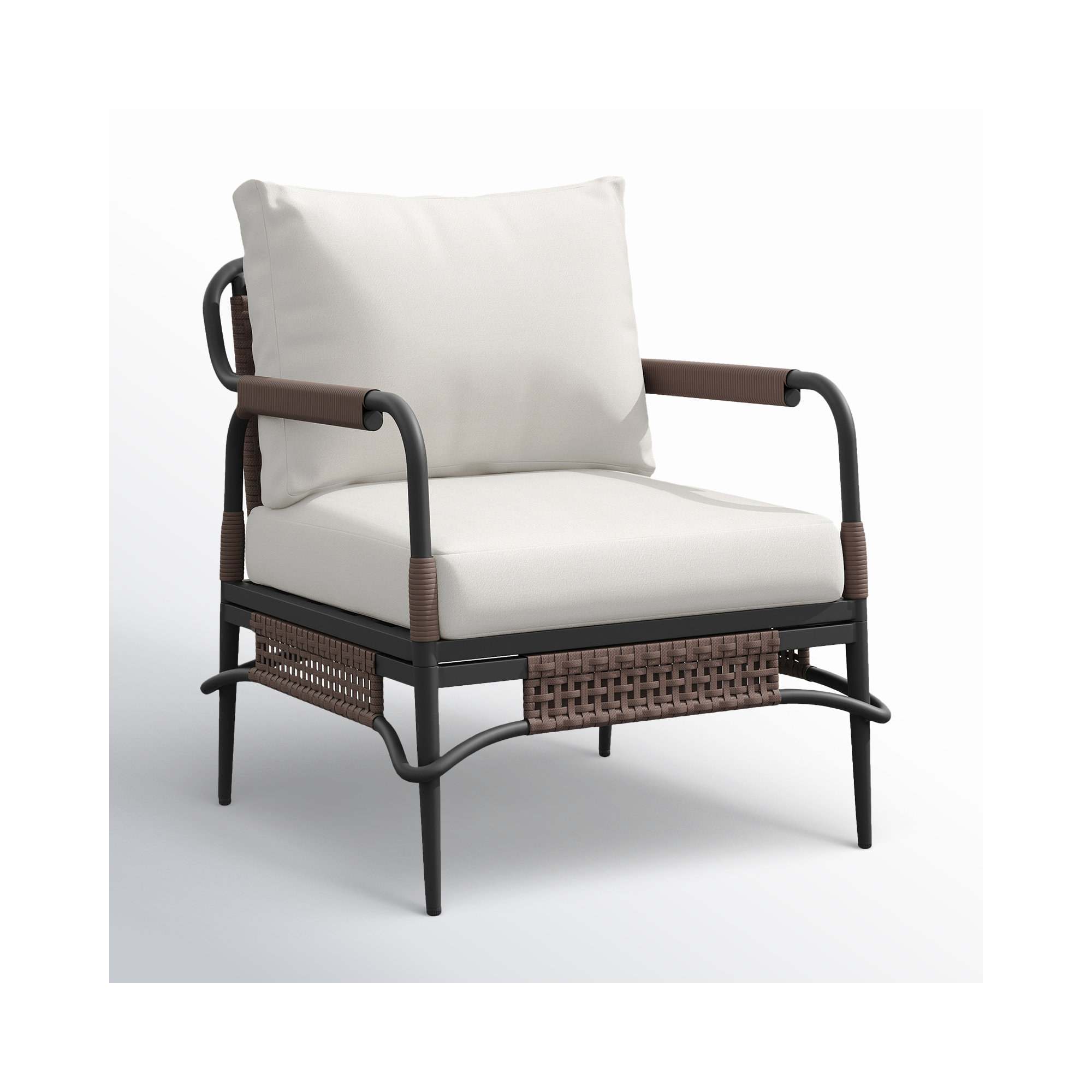 Hope Outdoor Lounge Chair with Cushions, Beige Polyester Cushion, Dark Gray 