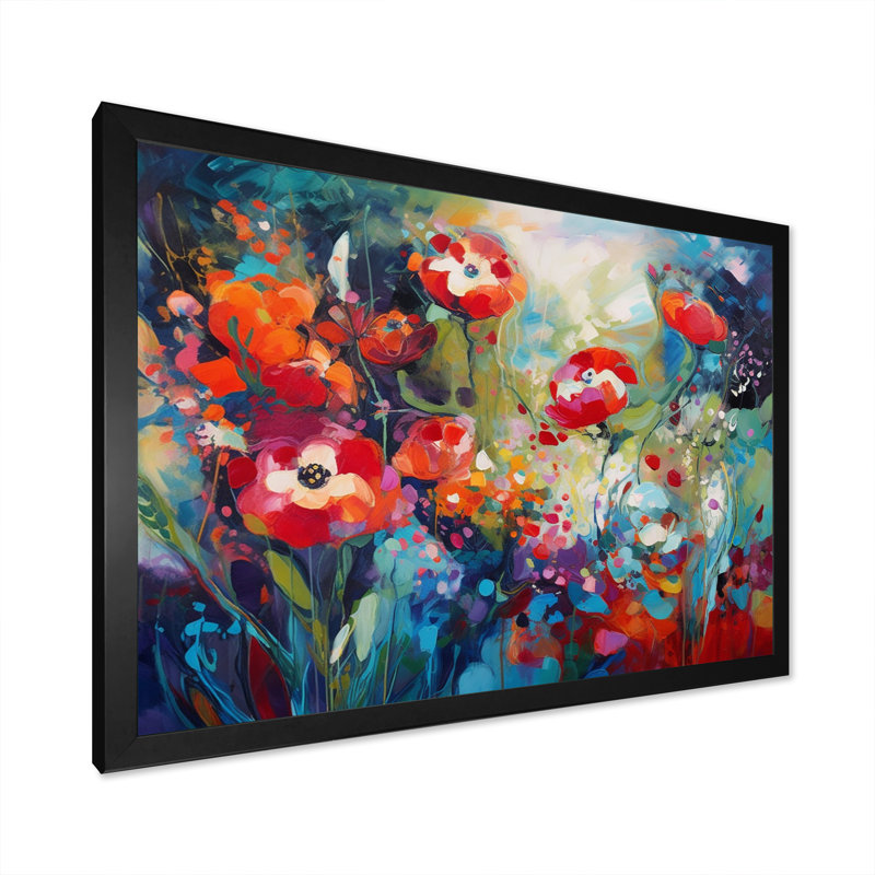 Ryylon Red Vibrant Garden Symphony IV sur impression sur toile, Cadre photo noir, H 12 po x l 20 po x P 1 po
