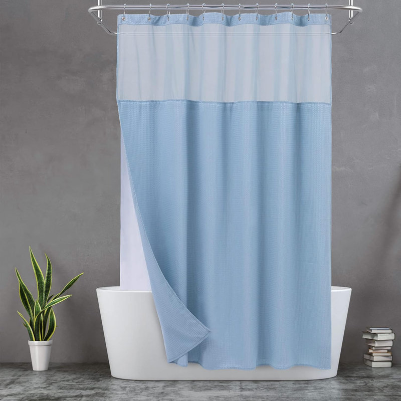 Ensemble de rideau de douche Waffle Weave avec doublure amovible en tissu et crochets résistants à la rouille