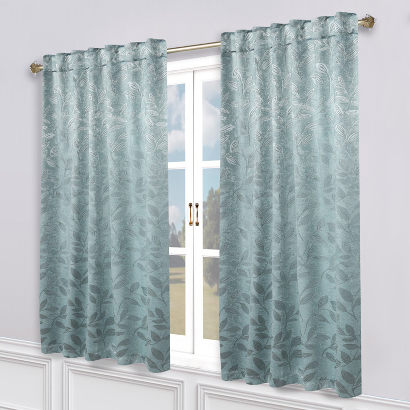  Leaves Pattern Machine Washable 100% Polyester Black Out Curtains with Back Tabs, Green Lily, 52" W x 96" L