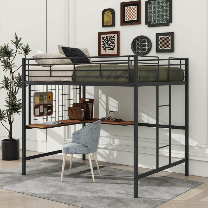 Lit mezzanine en métal avec bureau Battista, Noir, Double