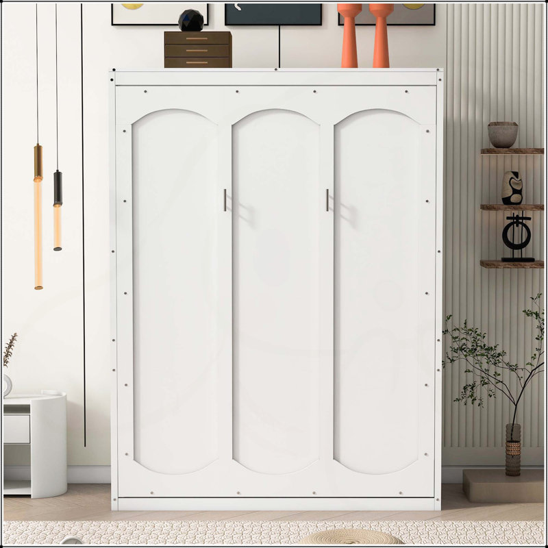 Lit escamotable mural avec tablettes Murphy, Blanc, Double