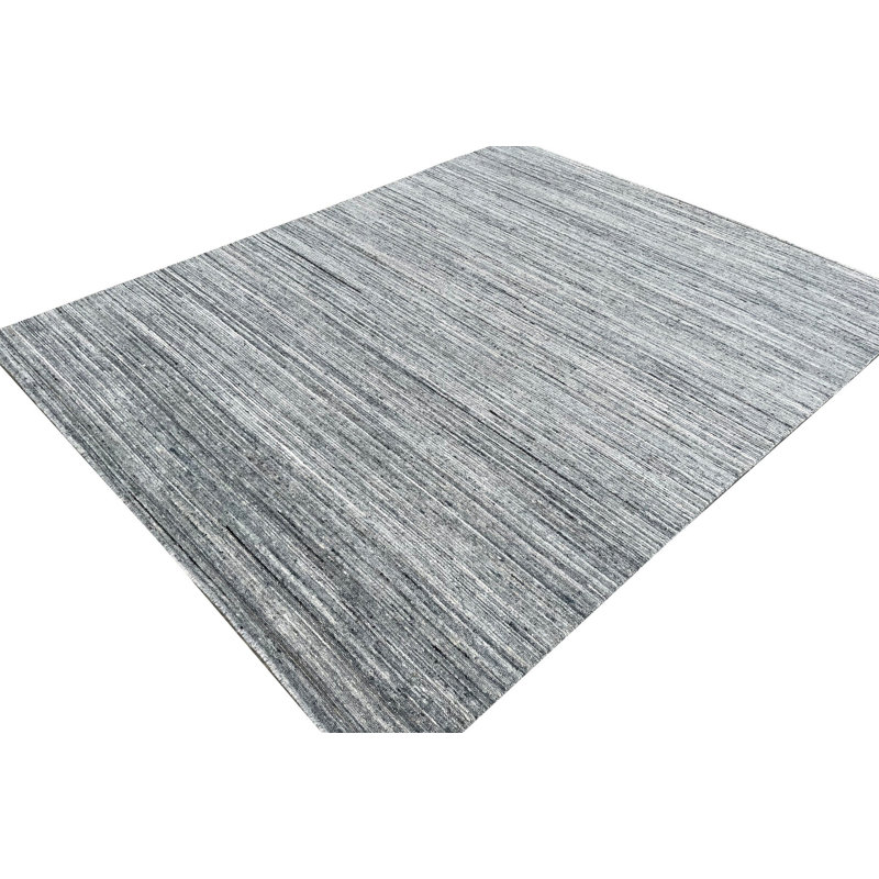 Tapis contemporain gris à motif géométrique strié texturé strié gris, 6 pi x 9 pi