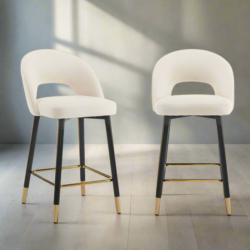Avren Upholstered Counter Stool with Metal Frame, Beige