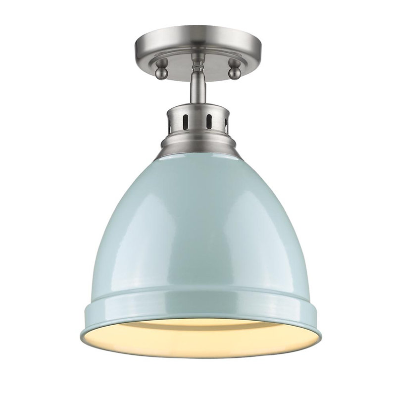 Transitional Pewter 8.88" Flush Mount with Seafoam Shade