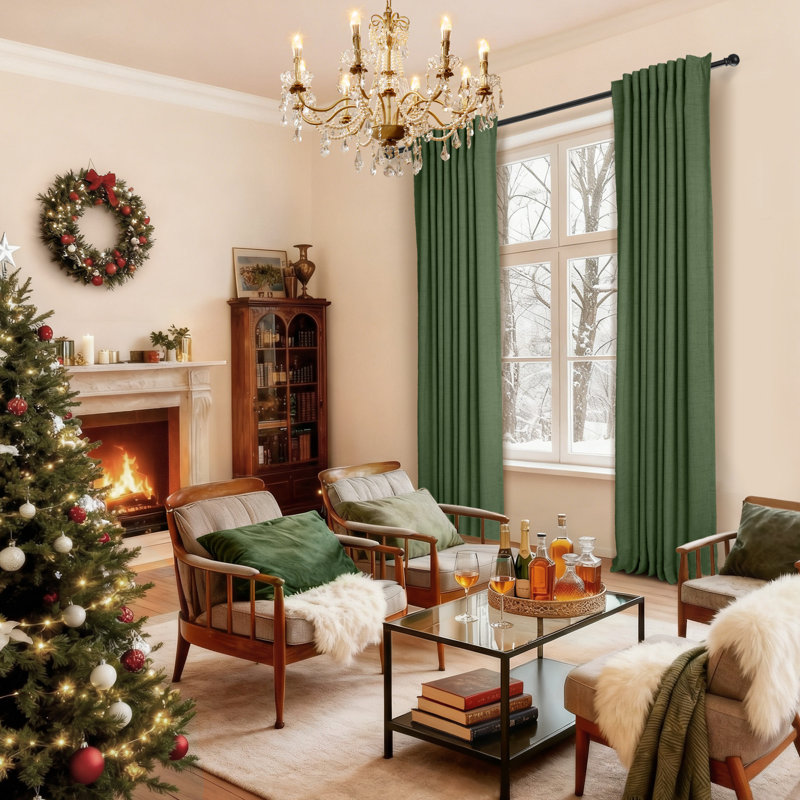 Isio 52" W 100% Blackout Curtain Panel, Thermal Insulated Rod Pocket, 52" W x 96" L, Moss Green