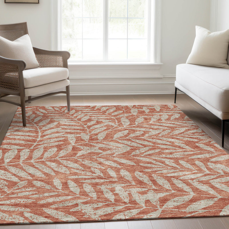 Premium Machine Washable Prisco Salmon Rug, Rectangle 10' x 14'