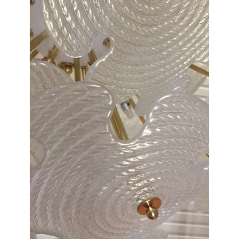 Lustre en laiton Andrej, Or antique, H 55 po x l 55 po x P 55 po, Verre craquelé transparent