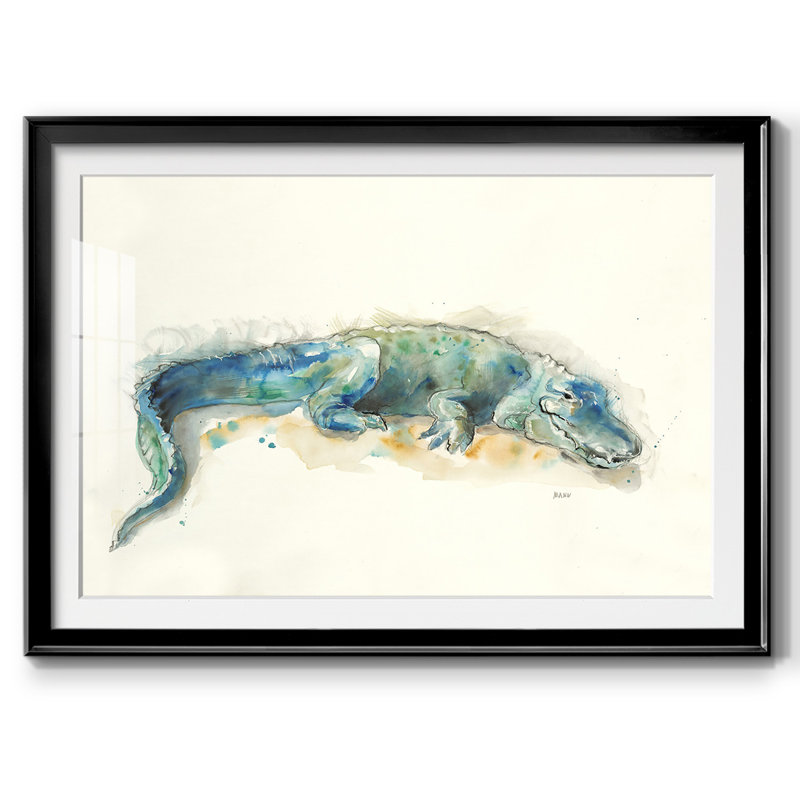 Alligator encadré sur papier, H 30 po x l 44 po x P 1,5 po, Noir