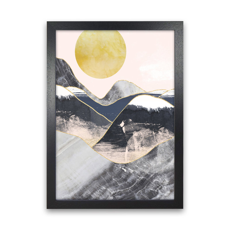 Gold Moon Navy Marble Mountains by Pixy Paper - Print, Black Framed, 29.7cm H x 21cm W x 3cm D