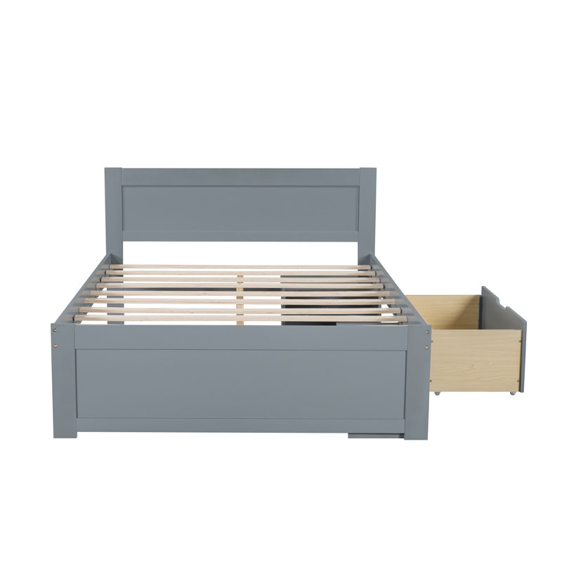 Lit plateforme double avec tiroir et deux tablettes, Grey