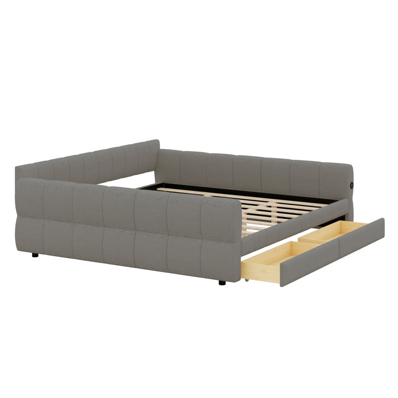 Lit rembourré moelleux avec deux tiroirs intégrés, Gris