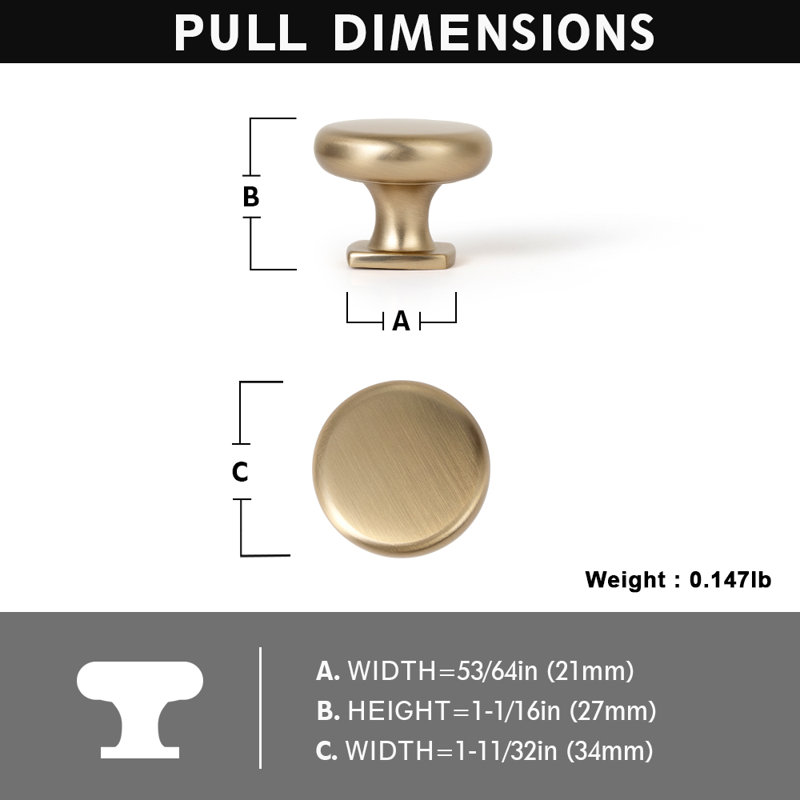 Poignée champignon de 53/64 po de diamètre, Bronze champagne