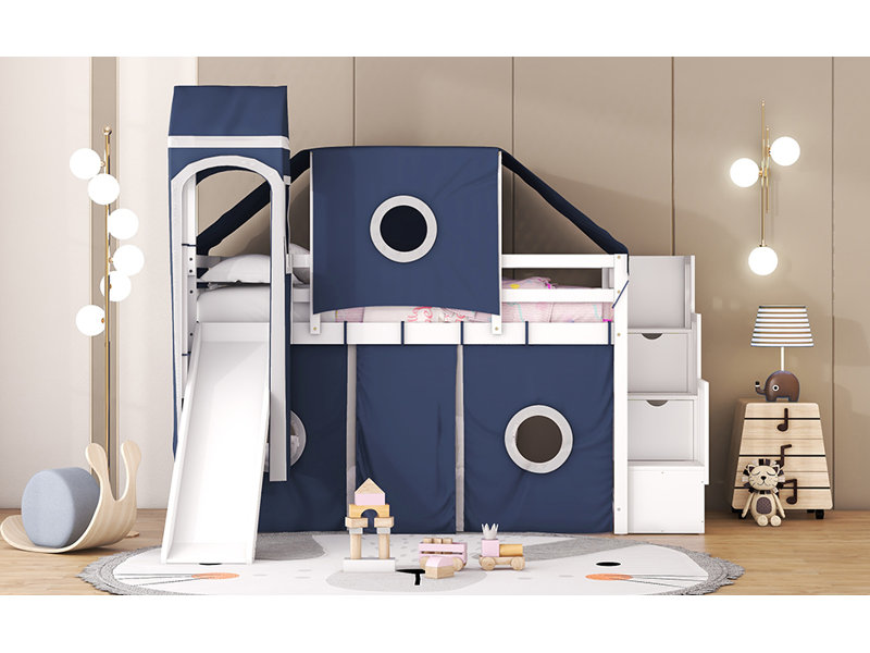 Lit mezzanine avec tente et tour, Bleu