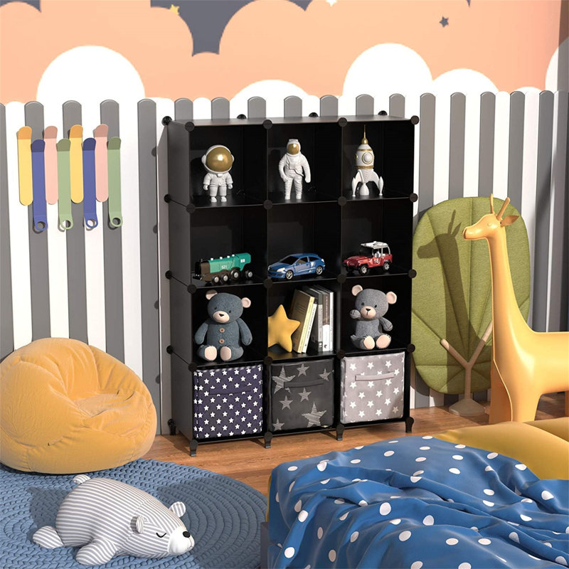 Alvi 304.8cm H Plastic Cube Bookcase, Black, (12 Shelves) 120cm H x 95.5cm W x 30cm D