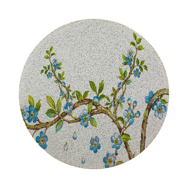 Cherry Blossom Vegan Leather Round Beaded Placemat