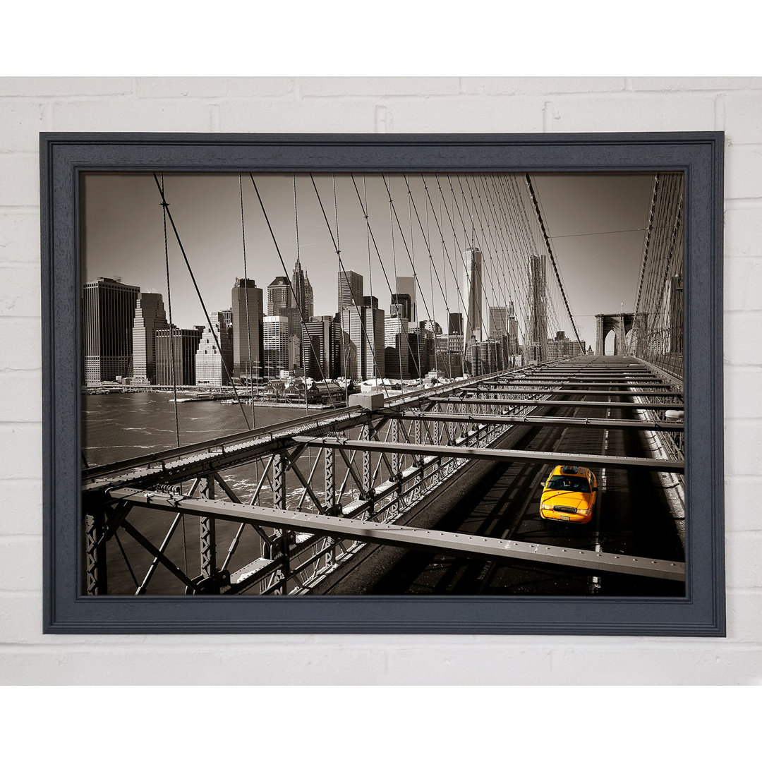 Brooklyn Bridge Yellow Cab Leaving NYC - Einzelner Bilderrahmen Kunstdrucke