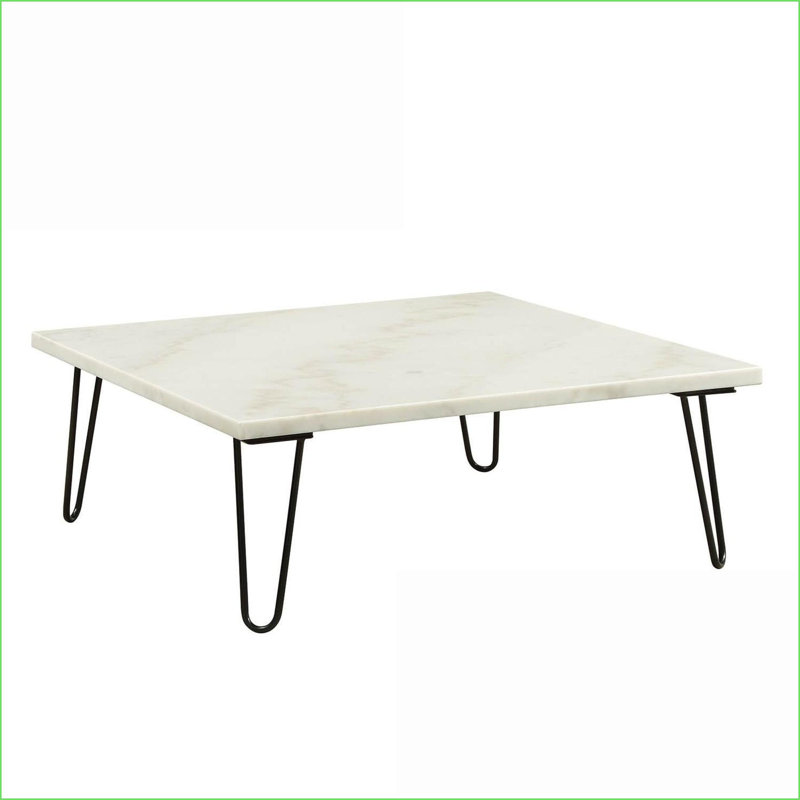 Table basse moderne et élégante en marbre blanc avec pieds en métal noir pour le salon, facile à assembler
