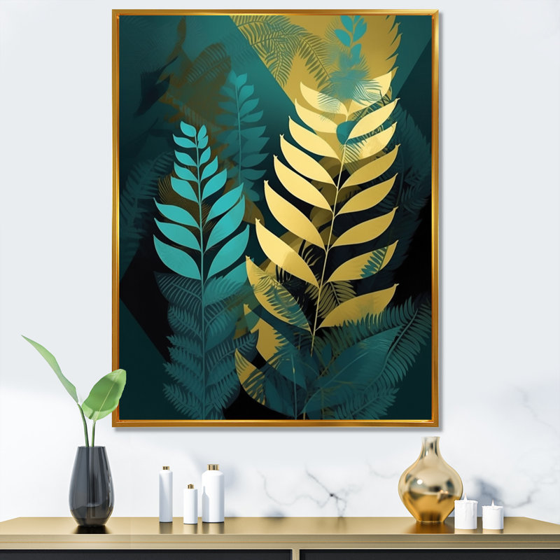 Nathen Harmonious Ferns III - Imprimé, H 32 po x l 16 po x P 1 po, Cadre flottant doré