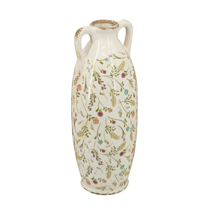 Vase en céramique 15,6 "H x 5,9", motif floral multicolore
