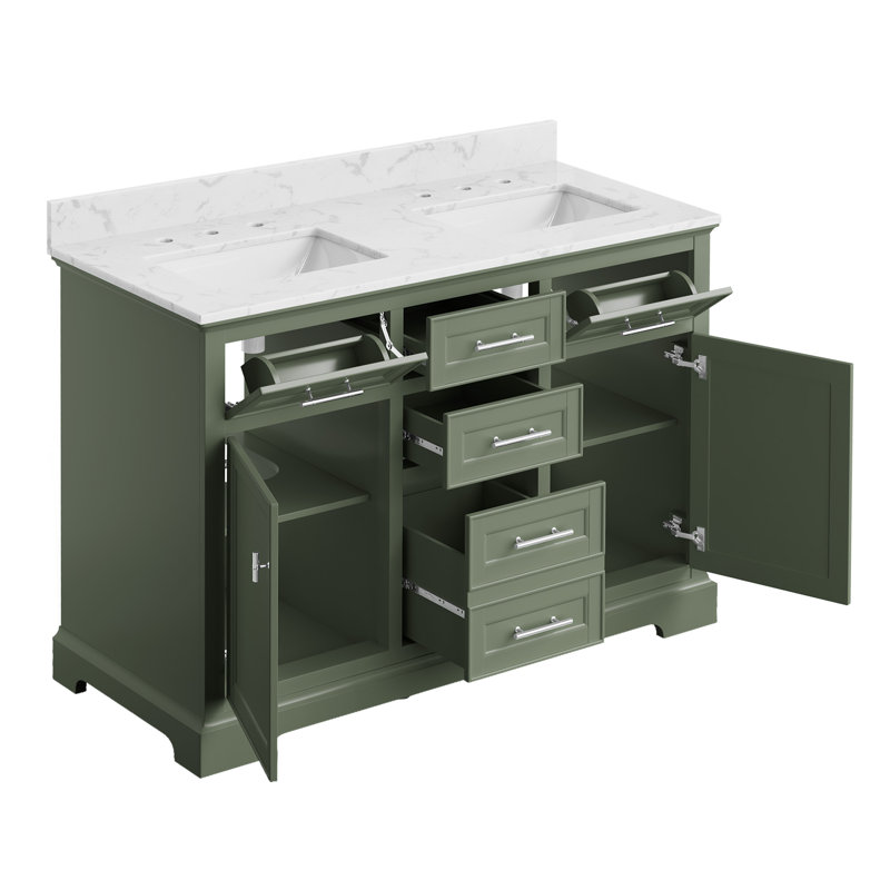 Meuble-lavabo autoportant de 107 cm (42 po) en bois vert avec lavabo simple et comptoir en pierre reconstituée, Green