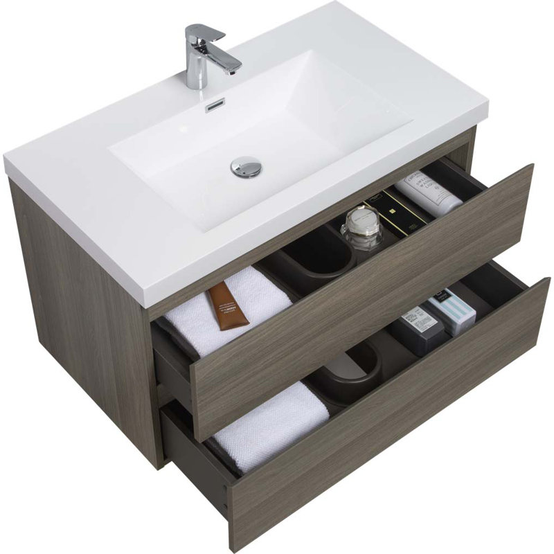 Meuble-lavabo mural avec lavabo, Gris