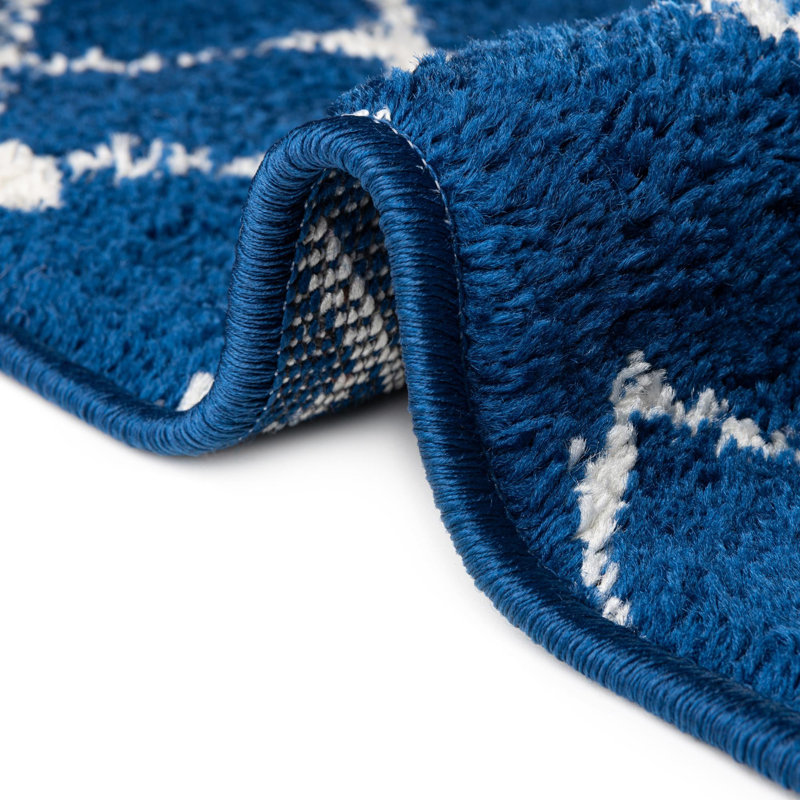 Tapis bleu / blanc en chenille / polyester tissé à la machine Briehn, Ovale 7 pi 10 po x 10 pi
