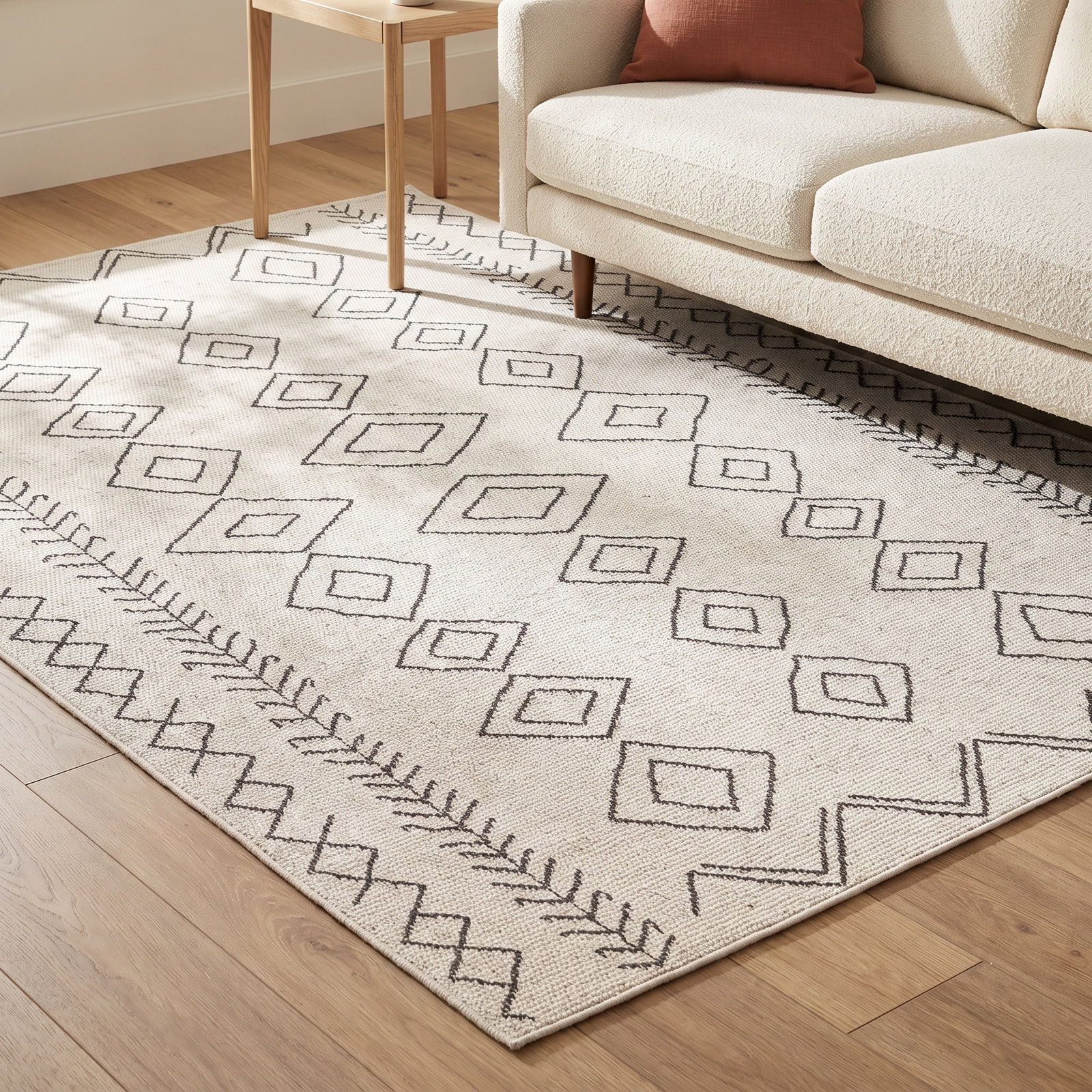 Union Rustic Ivory Dark Grey Outdoor Moroccan Rug, Rectangle 11' x 15'