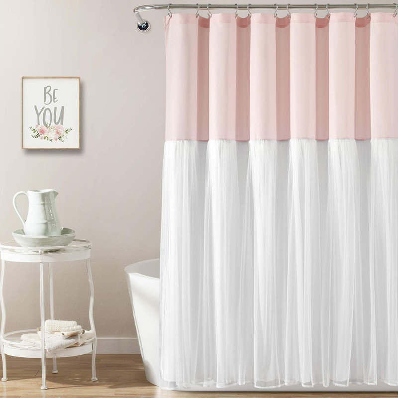 Shower Curtain, Blush/White