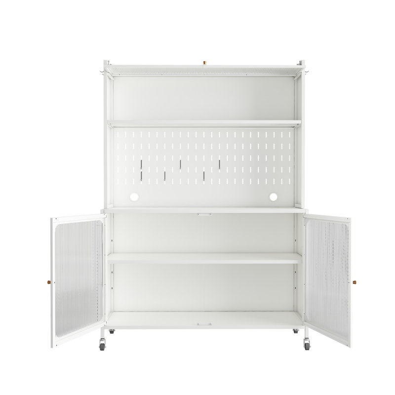 Armoire de cuisine, armoire de rangement haute avec portes en verre et tablettes réglables, armoire de cuisine, salon, salle à manger, blanc